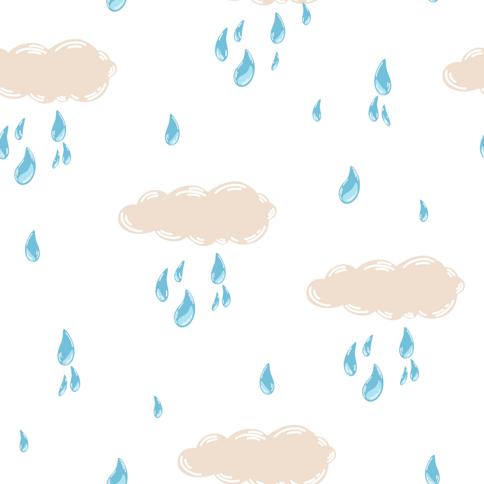 rainy clouds, blue raindrops, clean white background, Full HD Desktop Wallpaper