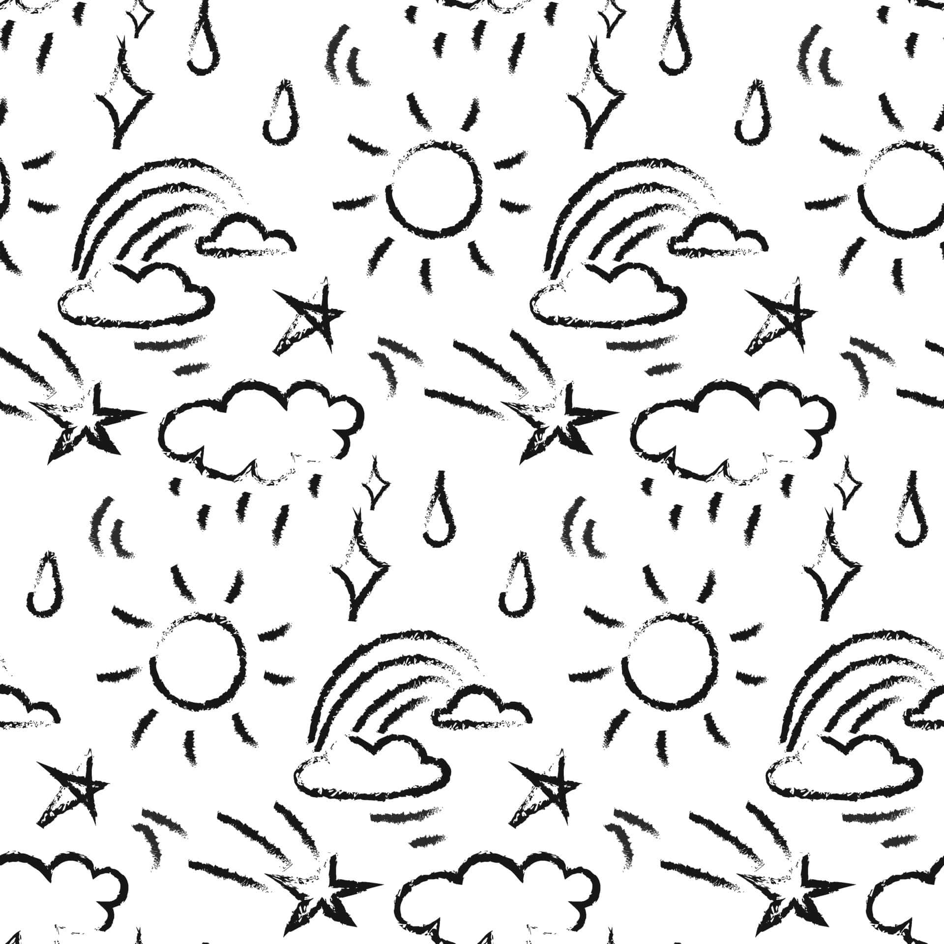 black and white, seamless pattern, hand-drawn suns, Full HD Desktop Wallpaper