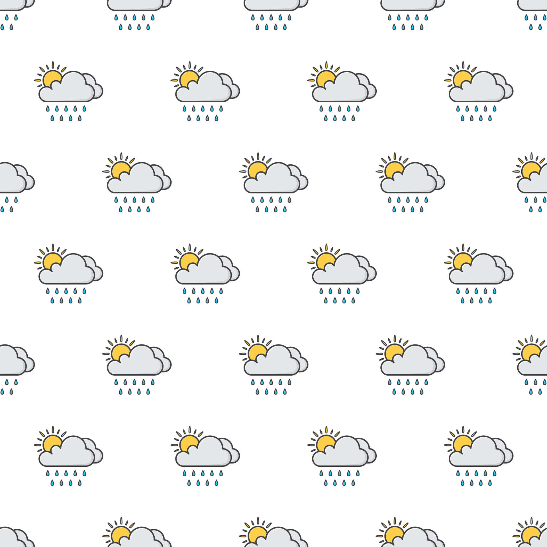 rainy weather pattern, cartoon clouds, sun peeking through, Full HD Desktop Wallpaper