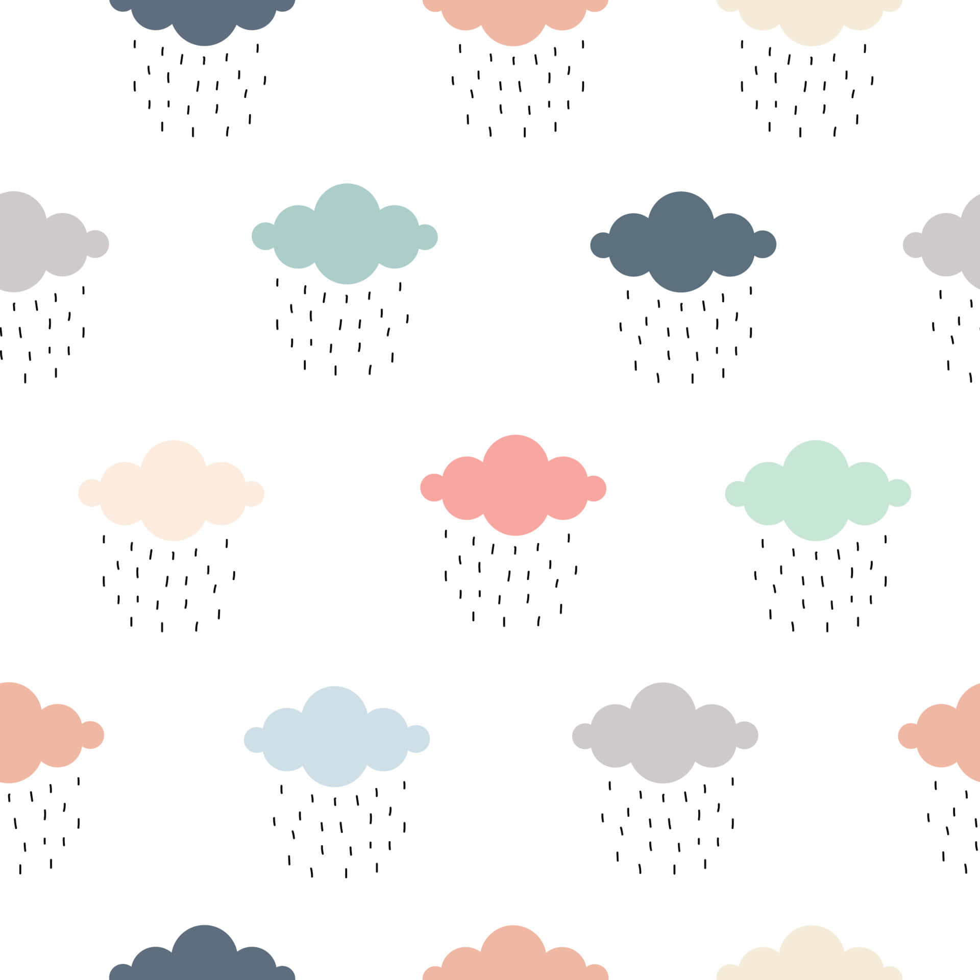 colorful rain cloud pattern, pastel-colored cartoon clouds, falling raindrops, Full HD Desktop Wallpaper