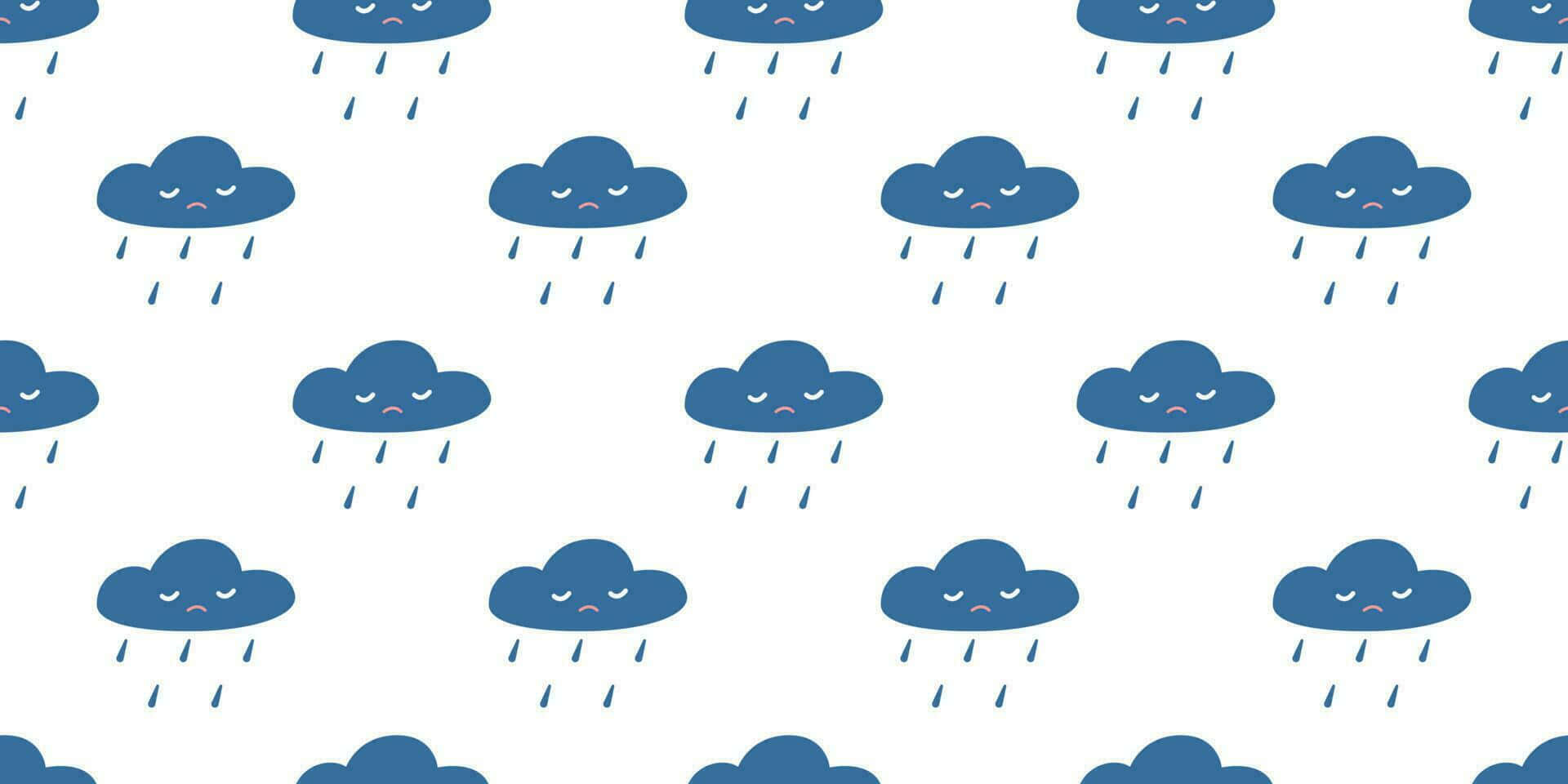 rainy clouds pattern, blue cartoon clouds, sad faces, Full HD Desktop Wallpaper