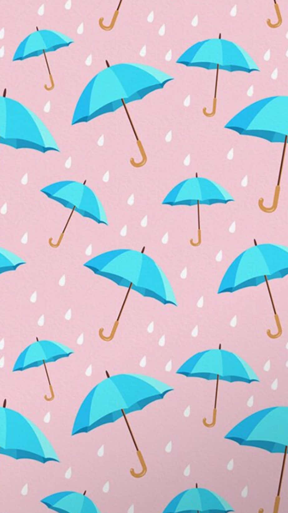 bright blue umbrellas, brown handles, soft pink background, HD Phone Wallpaper