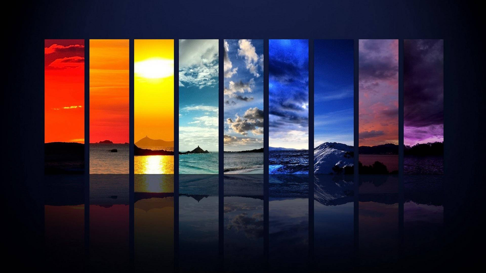sunset, water, rainbow gradient, Full HD Desktop Wallpaper