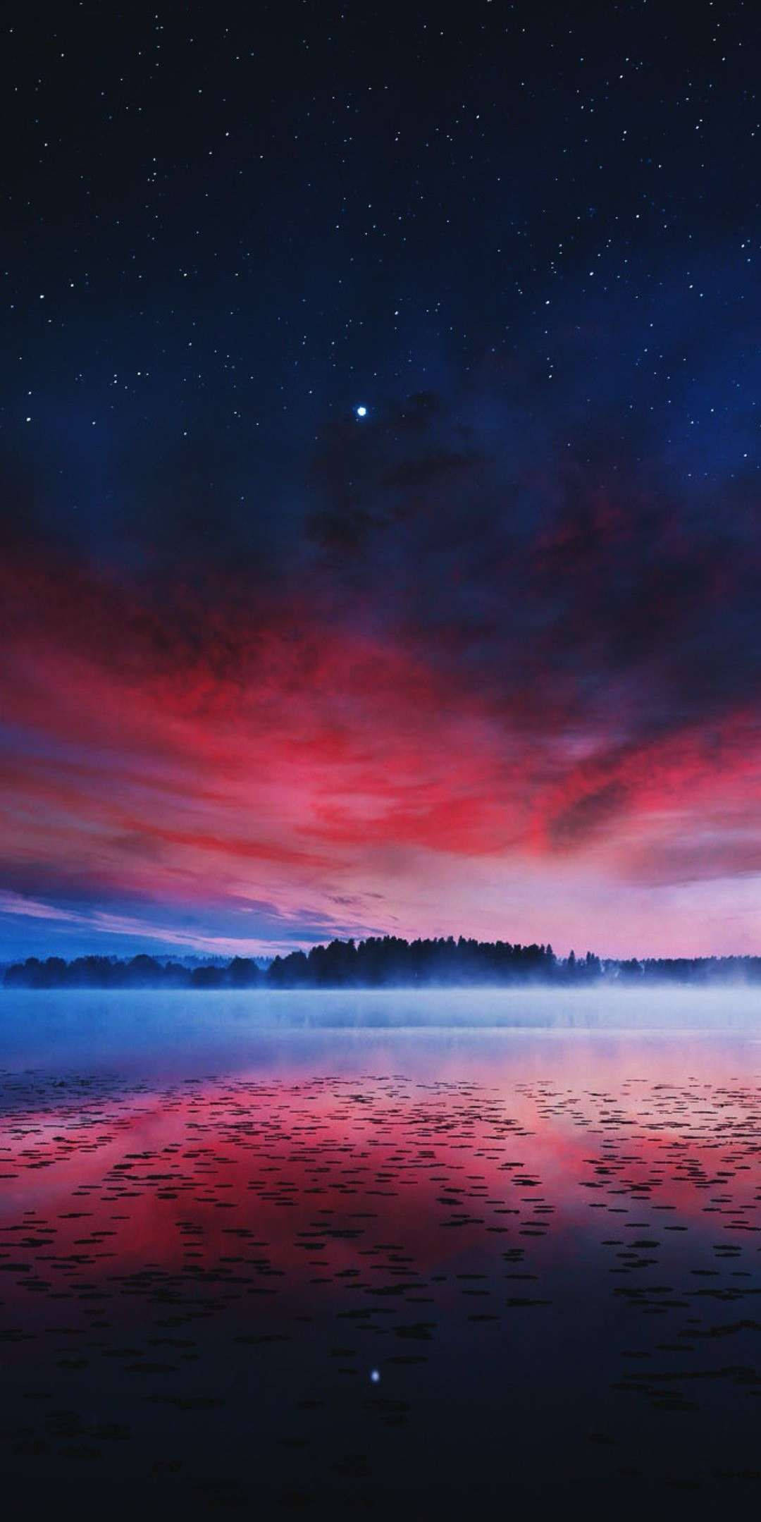 twilight sky, vibrant red and blue, stars, Full HD Phone Wallpaper