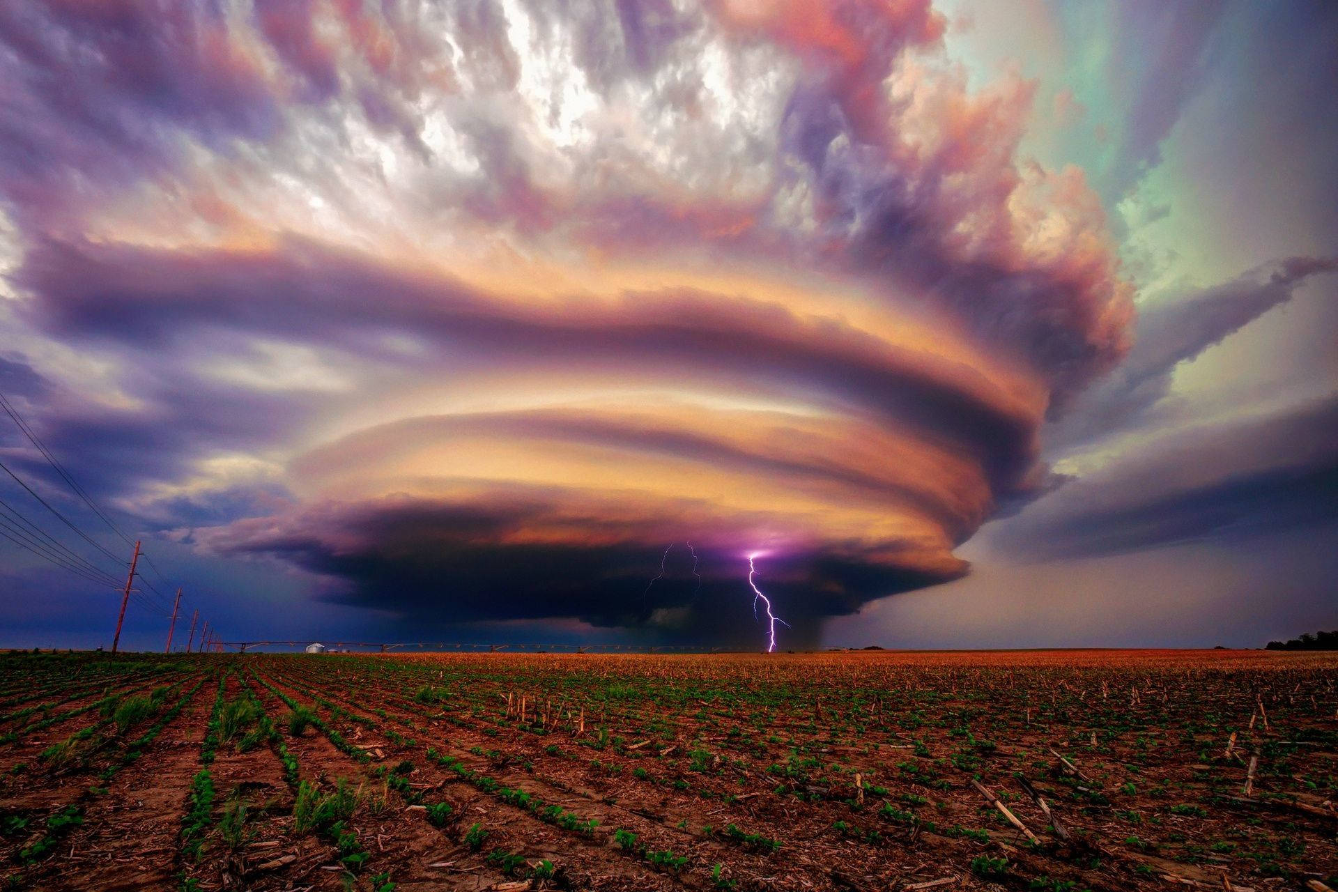 tornado, shelf cloud, harvested field, Full HD Desktop Wallpaper