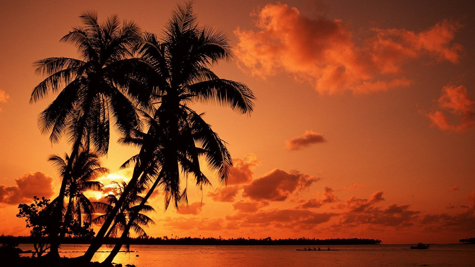 orange sky, fiery orange sunset, calm tropical waters, Full HD Desktop Wallpaper
