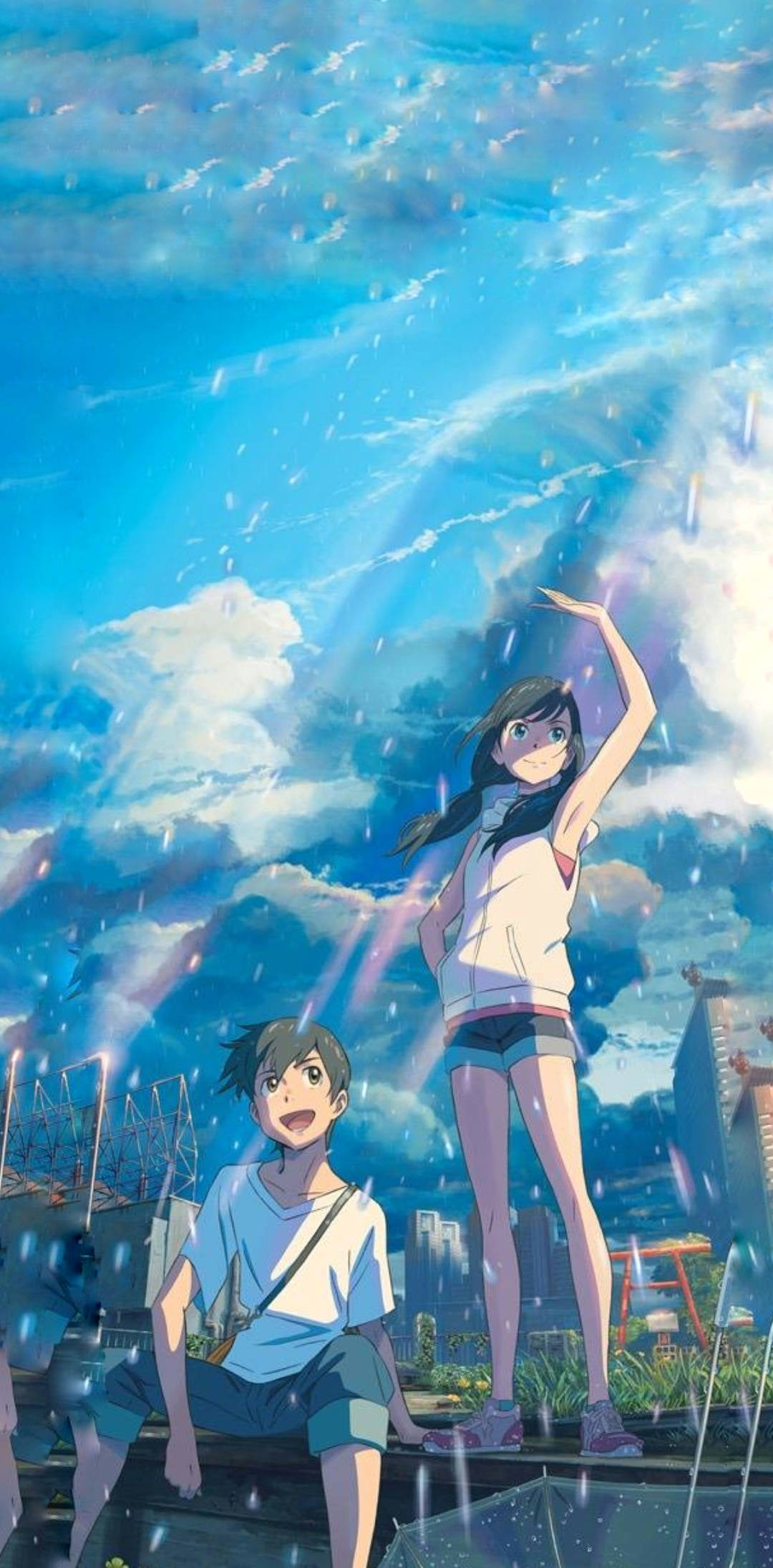 Weathering With You, anime teens, vibrant blue sky, Full HD Phone Wallpaper