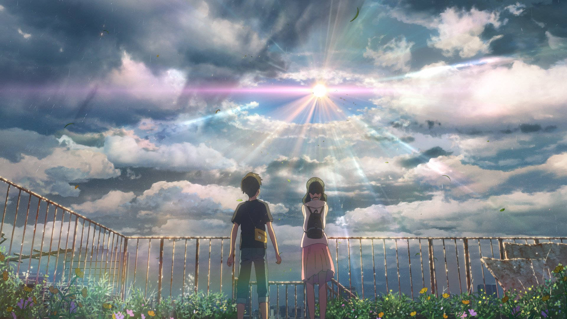 Weathering With You, rooftop view, sun, Full HD Desktop Wallpaper