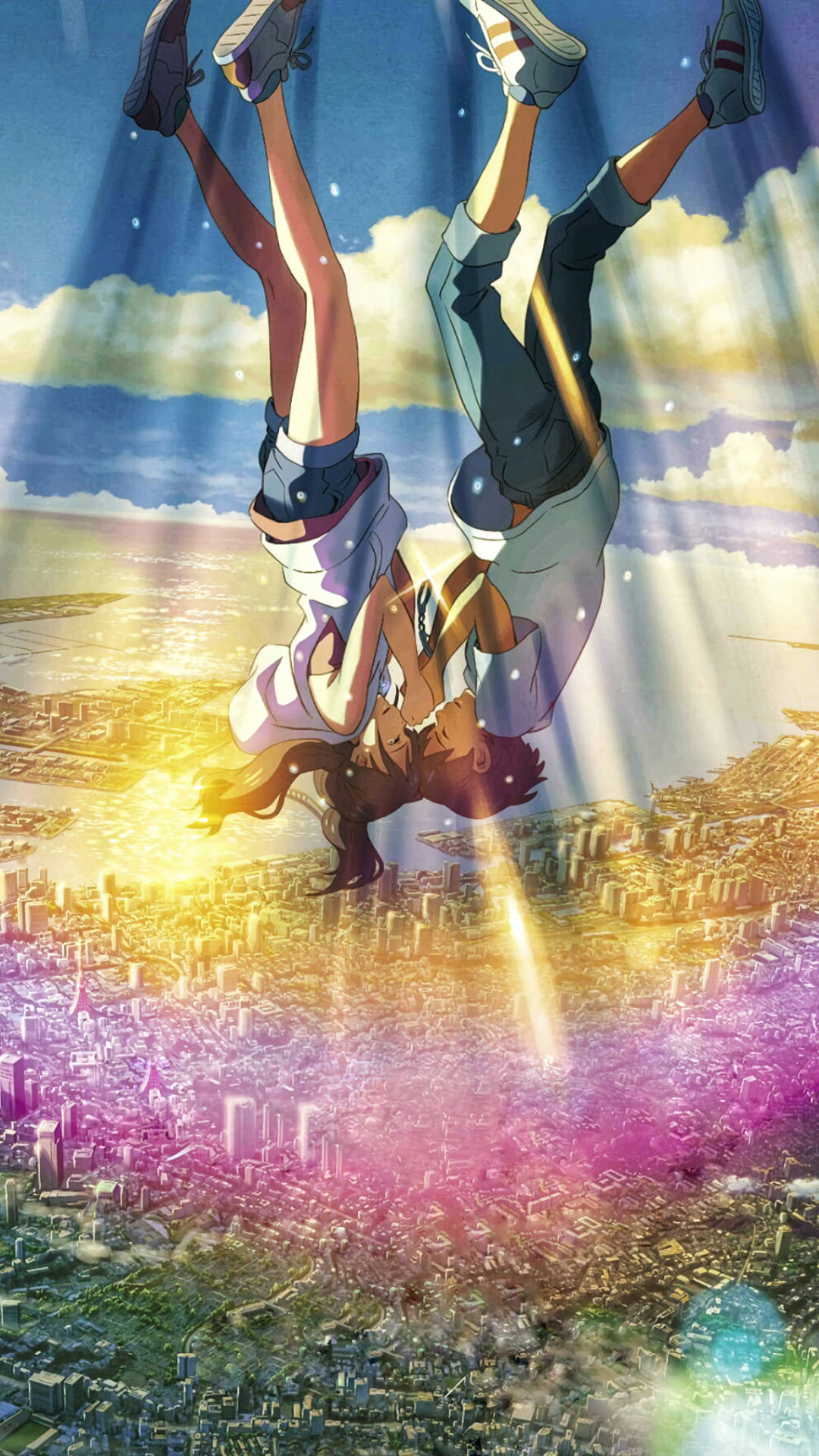 Weathering With You, golden sunset light, glowing cityscape, Full HD Phone Wallpaper