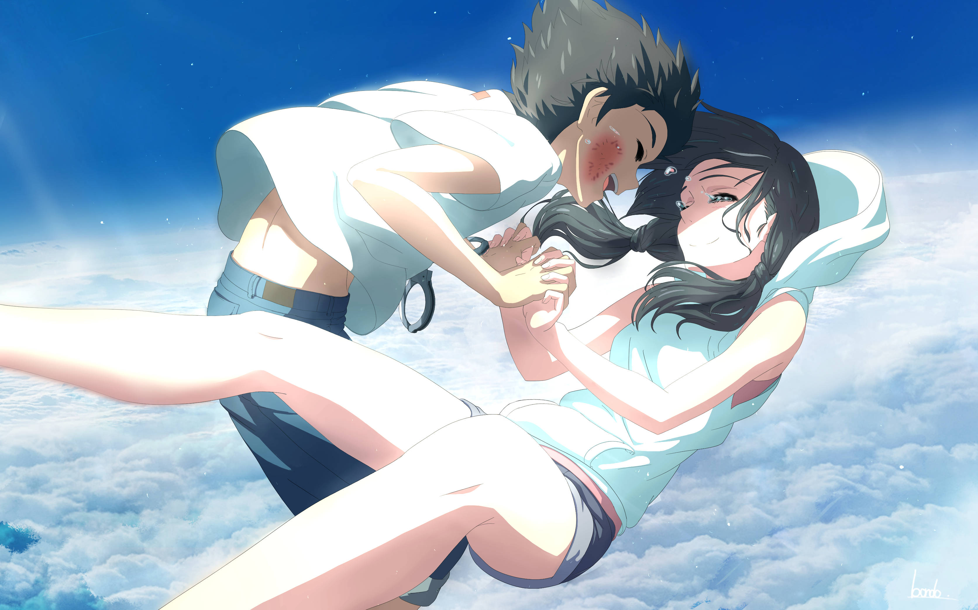 Weathering With You, romantic fall, fluffy clouds, 2K Desktop Wallpaper