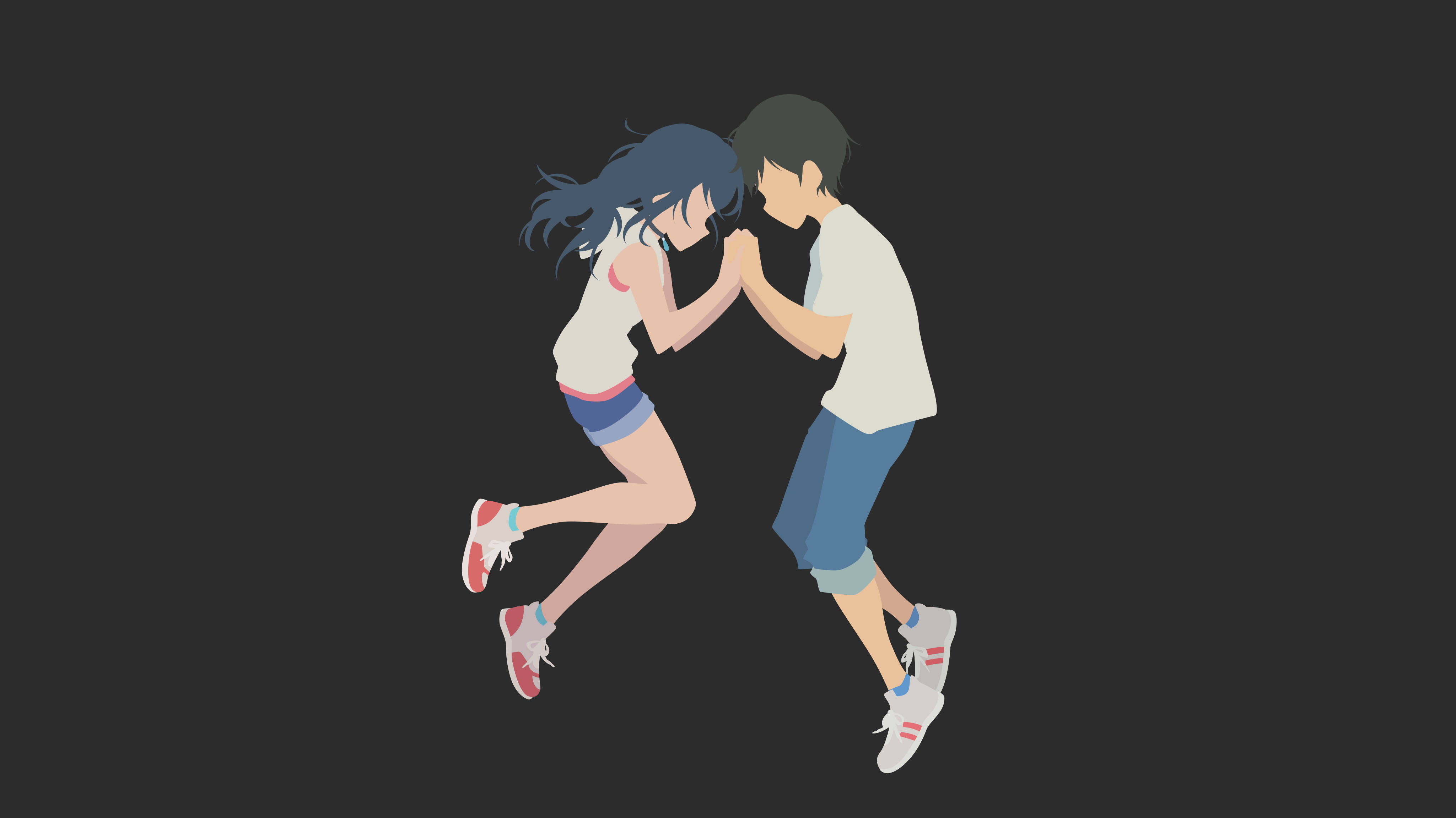 Weathering With You, anime-style teens, dark background, 4K Desktop Wallpaper