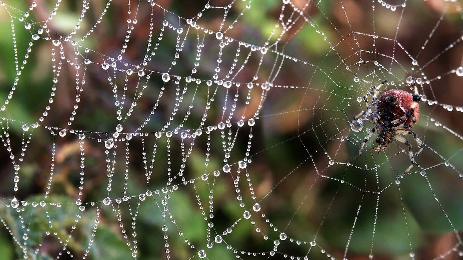 dewy spider web, red and black spider, water droplets, Full HD Desktop Wallpaper