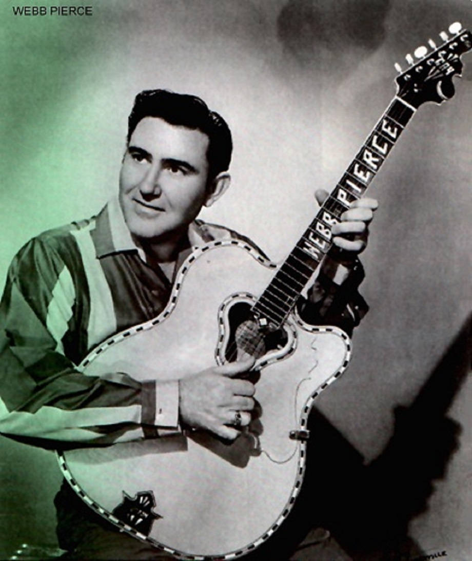 Webb Pierce, signature guitar, smoky green backdrop, SD Phone Wallpaper
