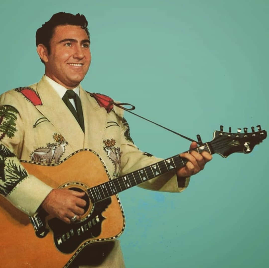 Webb Pierce, beige embroidered suit, brown acoustic guitar, SD Desktop Wallpaper