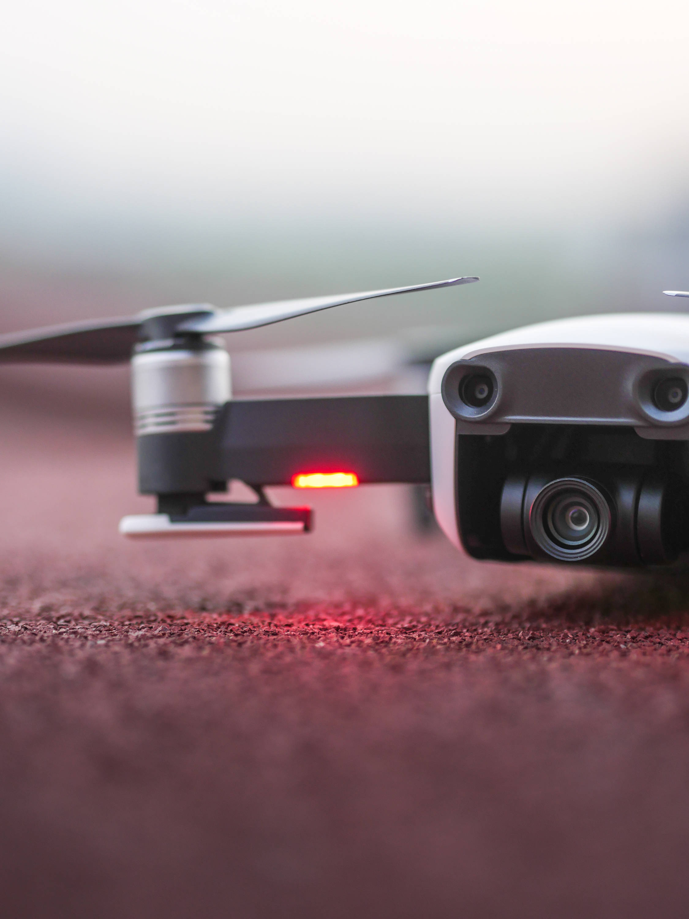 webcam drone, red light, white drone, 2K Phone Wallpaper