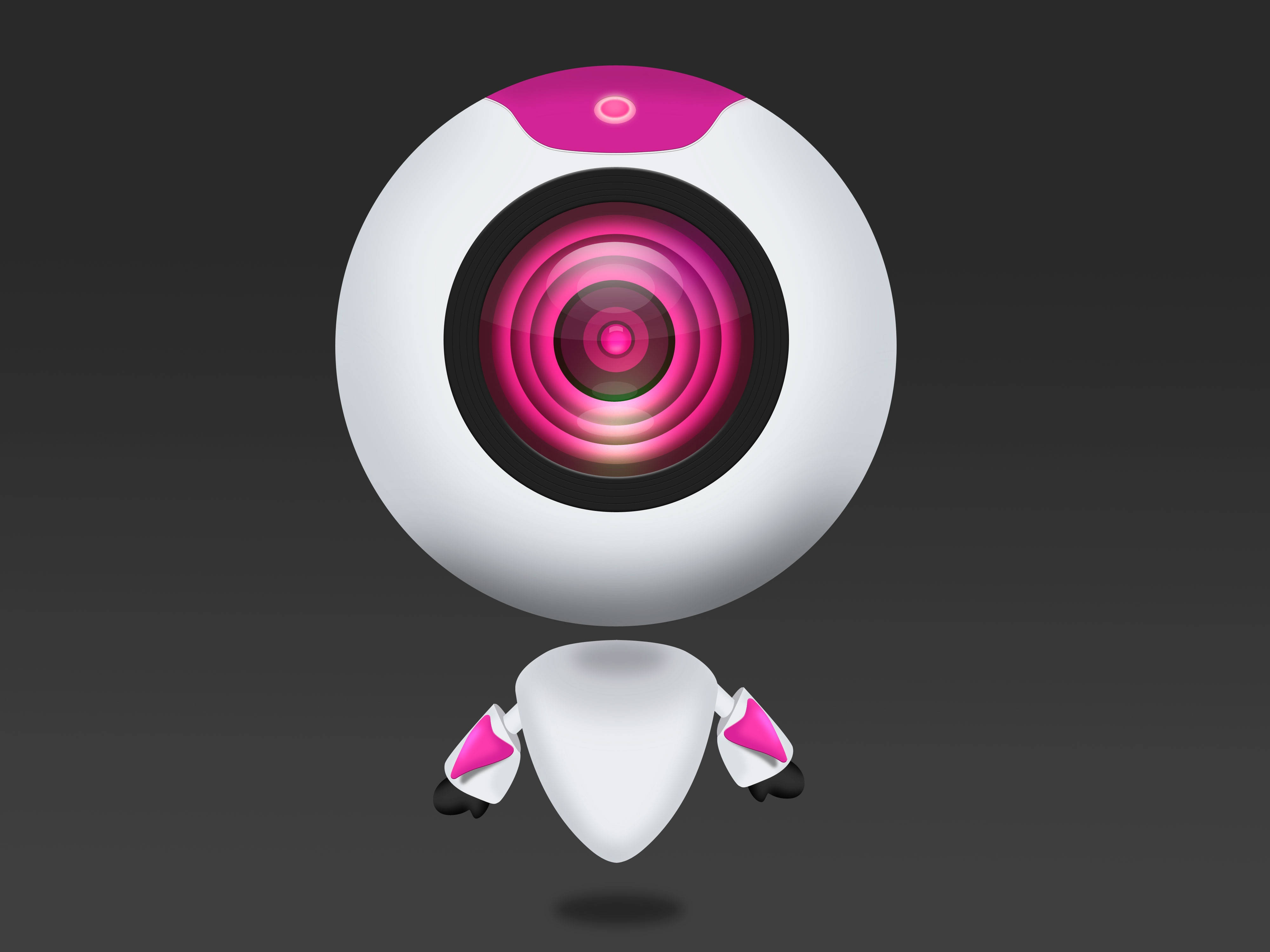 pink white robot, glowing pink eyes, spherical robot, 4K Desktop Wallpaper