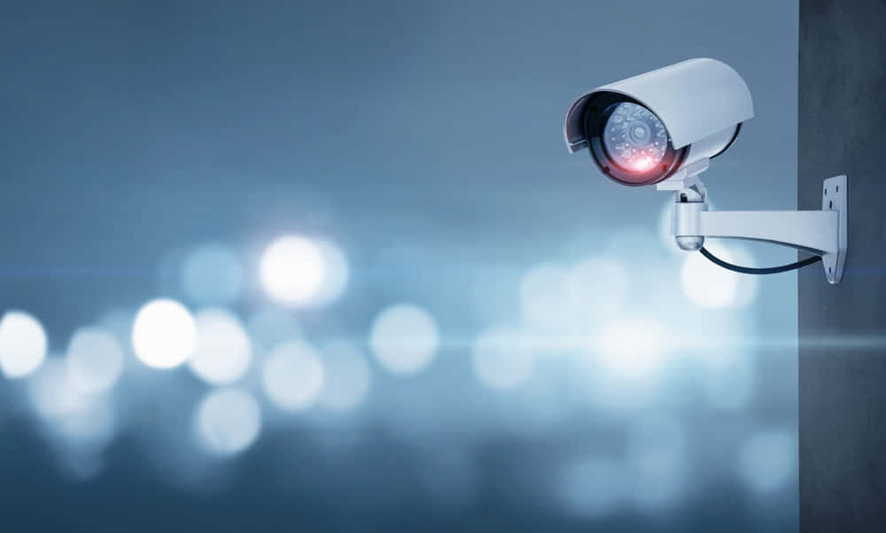 modern cctv camera, white security camera, glowing red lens, SD Desktop Wallpaper