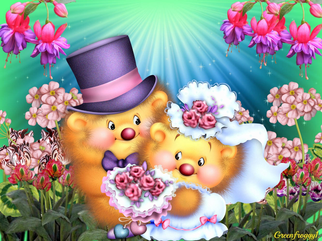 Wedding Aesthetic, cartoon bears, pink, HD Desktop Wallpaper