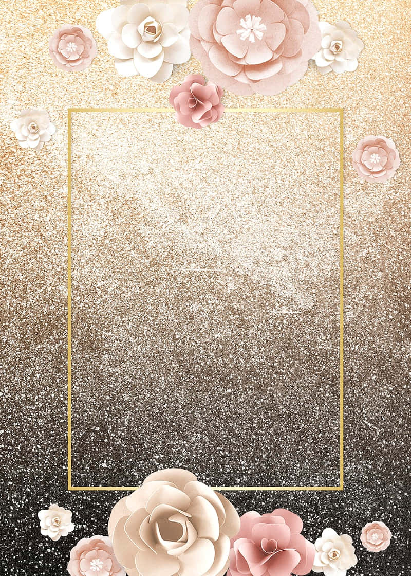 sparkly gold floral wedding background, gold glitter background, soft pink and white paper flowers, SD Phone Wallpaper