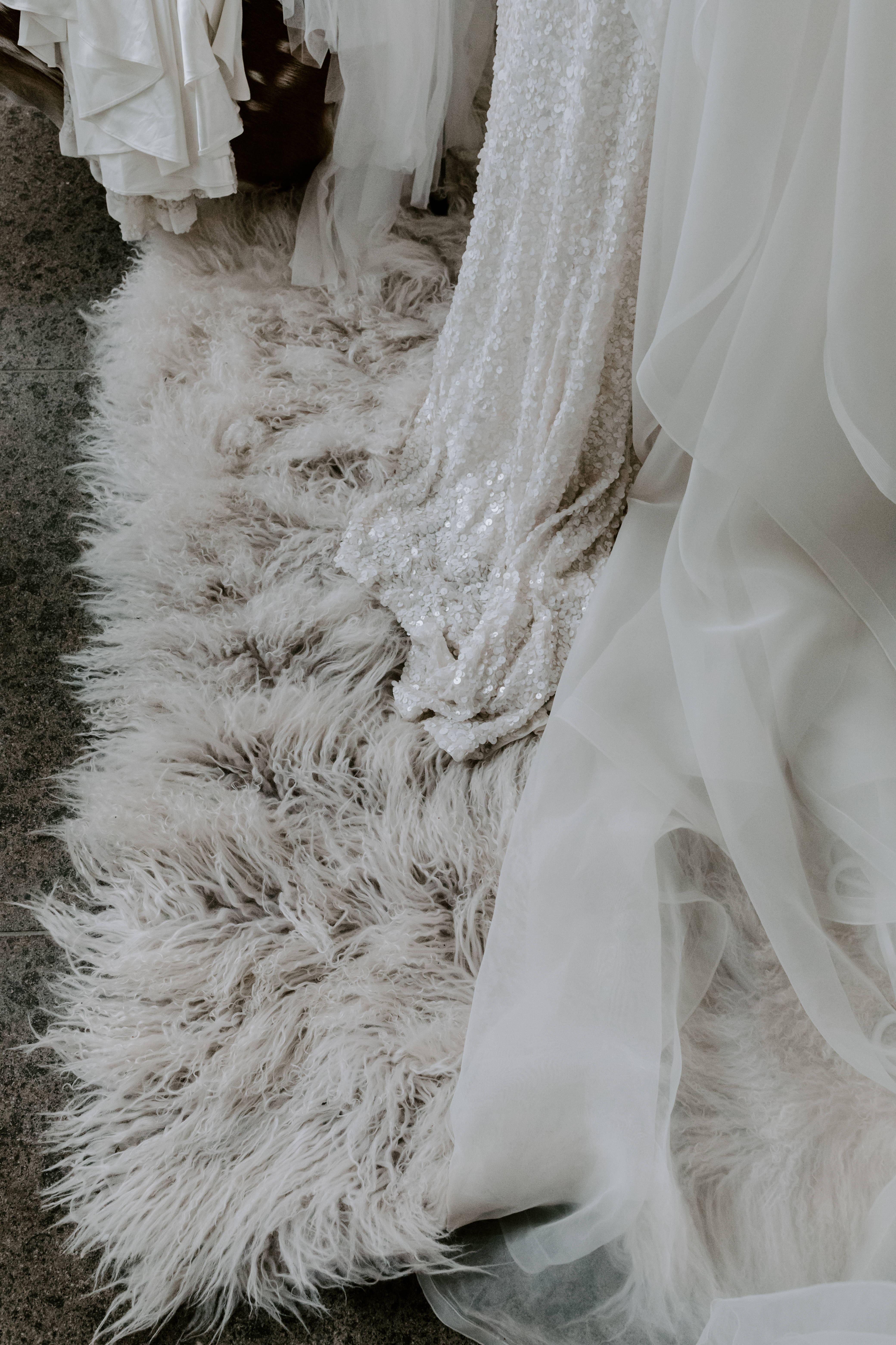 Wedding Aesthetic Gown, elegant white wedding gowns, sequined details, 5K Phone Wallpaper