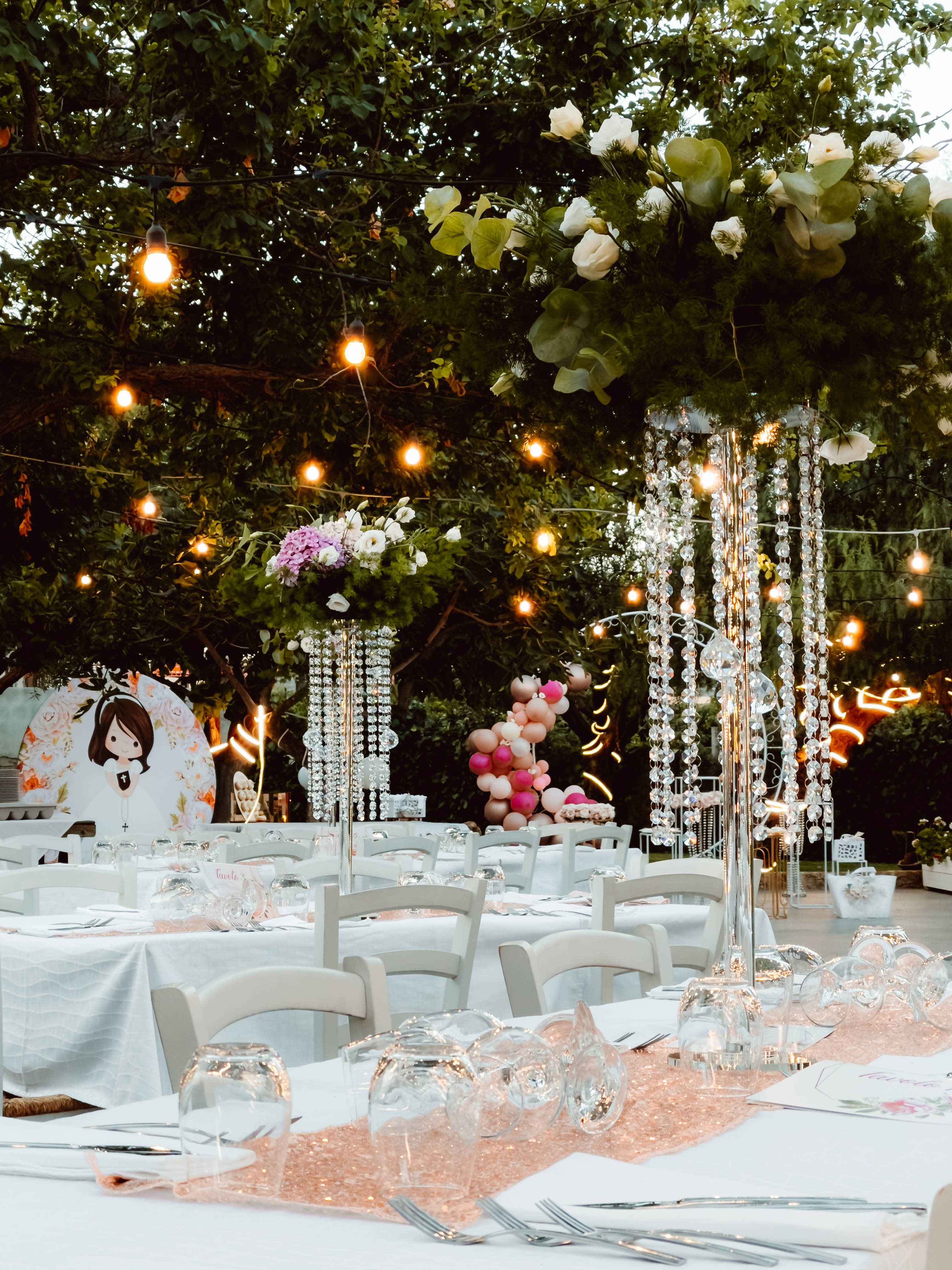 Wedding Aesthetic, string lights, floral centerpieces, 4K Phone Wallpaper