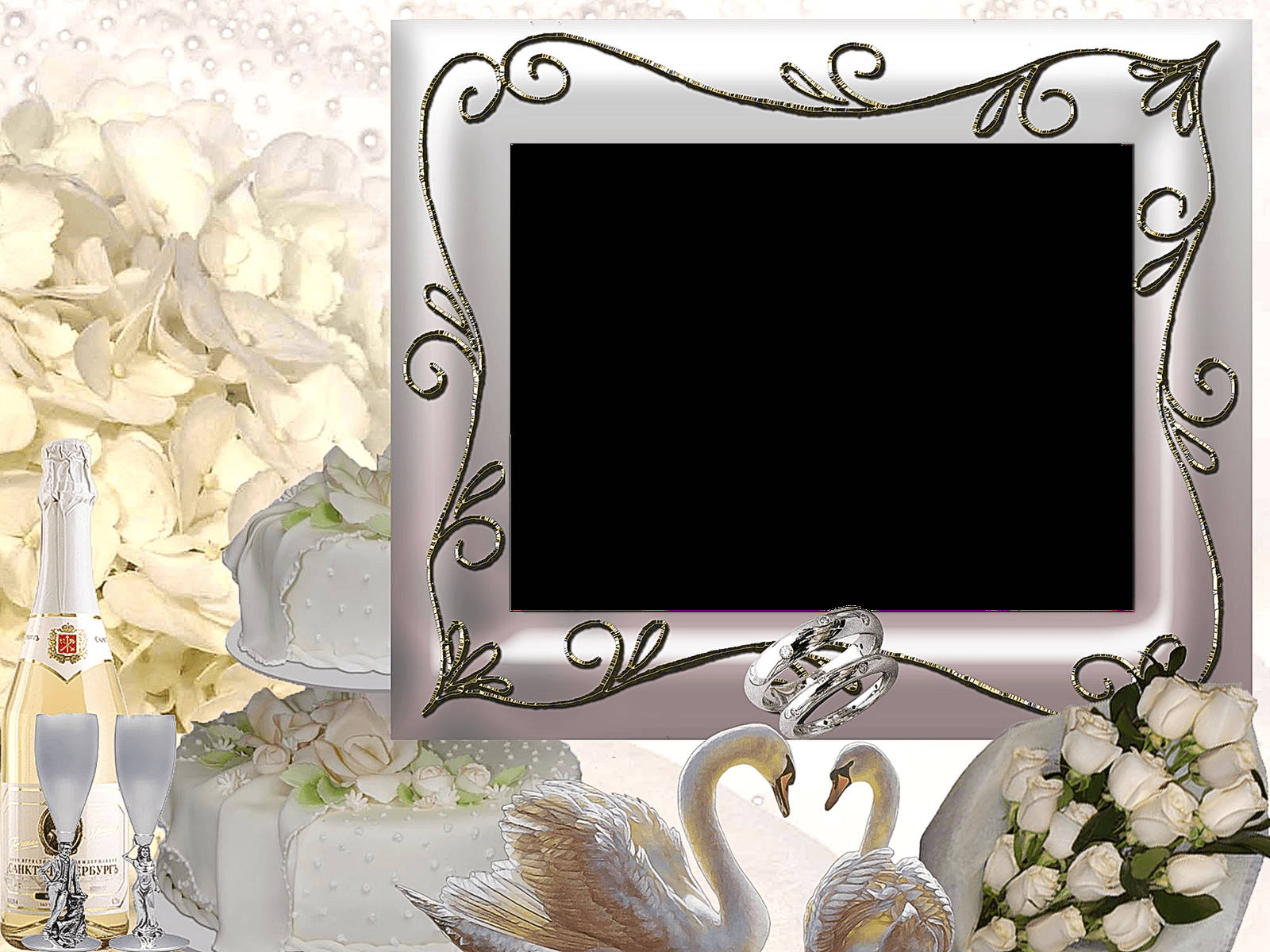 white wedding album, ornate silver frame, white swans, HD Desktop Wallpaper