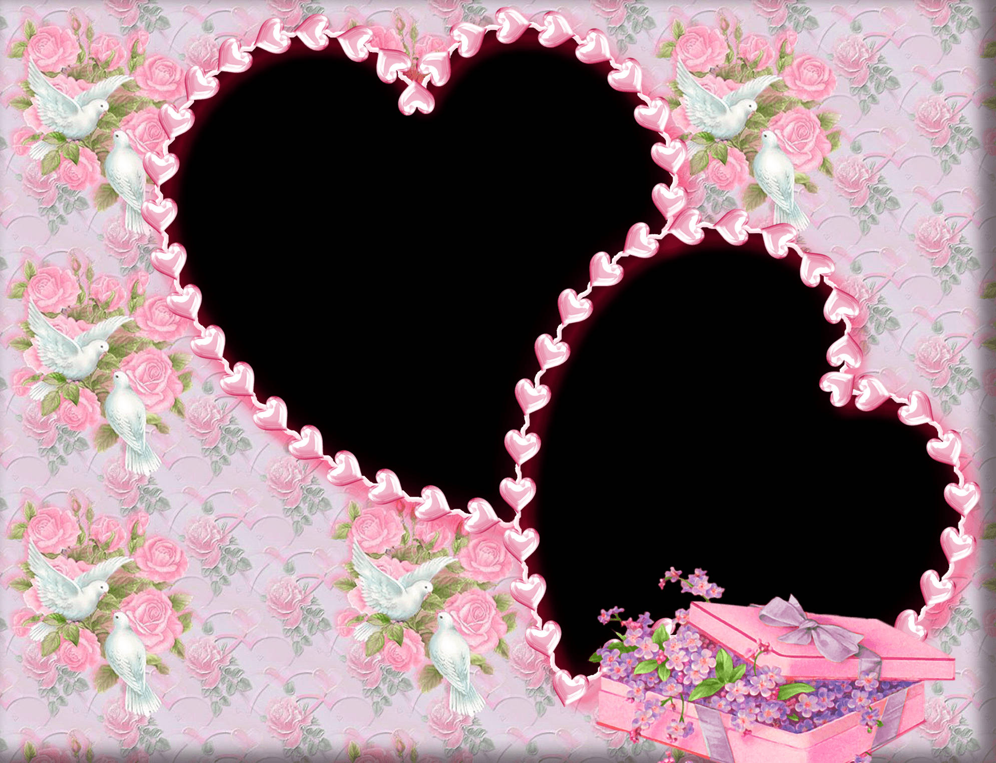 Wedding Album Flower Pink Heart, heart-shaped photo frames, pink roses, Full HD Desktop Wallpaper