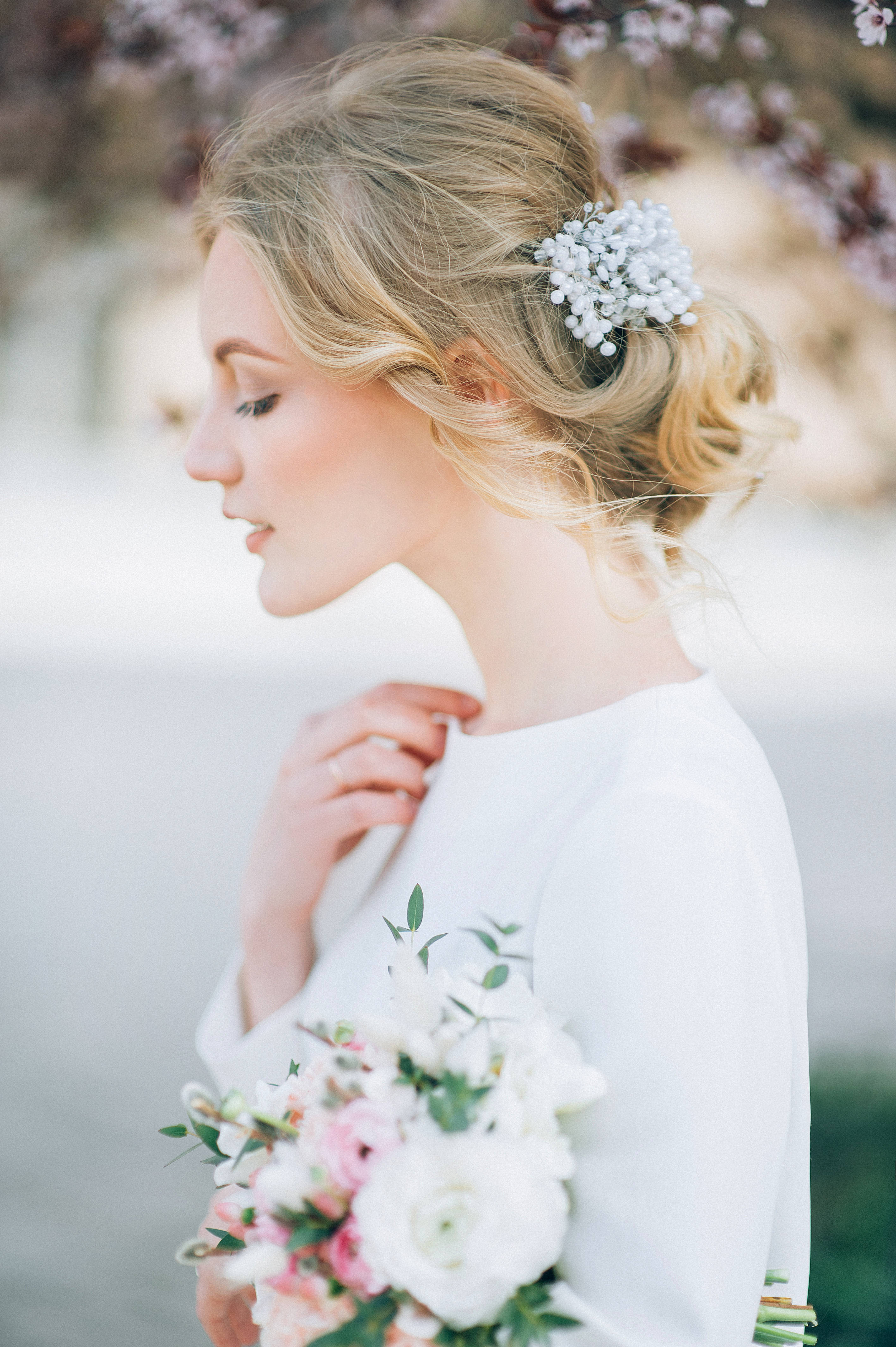 Wedding Aesthetic, floral headband, white, 4K Phone Wallpaper