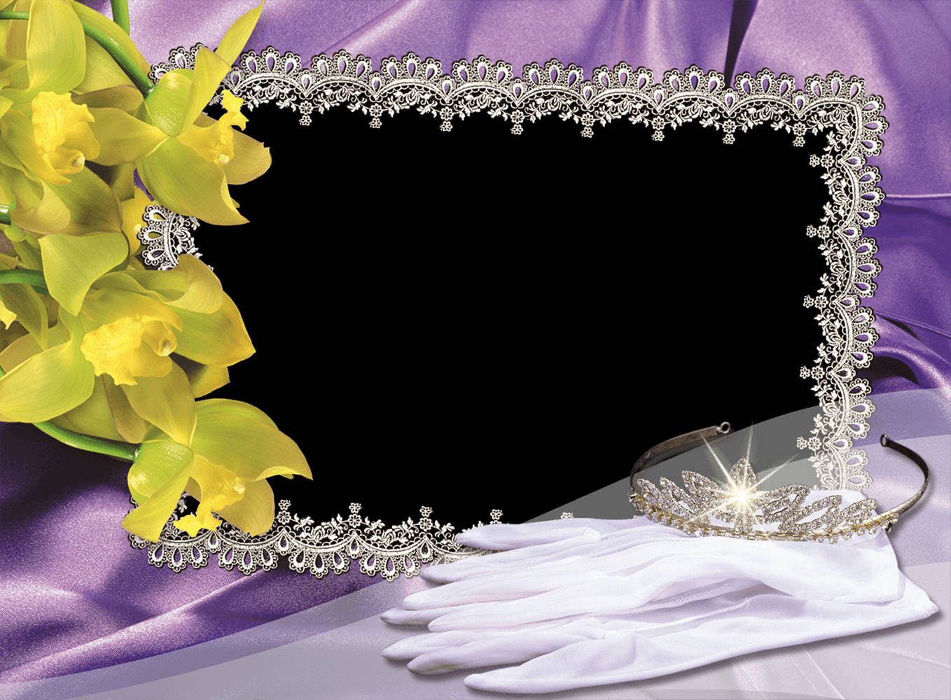 purple wedding album, silver lace frame, yellow orchids, HD Desktop Wallpaper