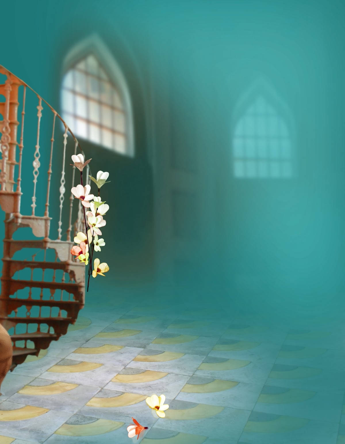 Wedding Album, blue stairs, spiral staircase, HD Phone Wallpaper