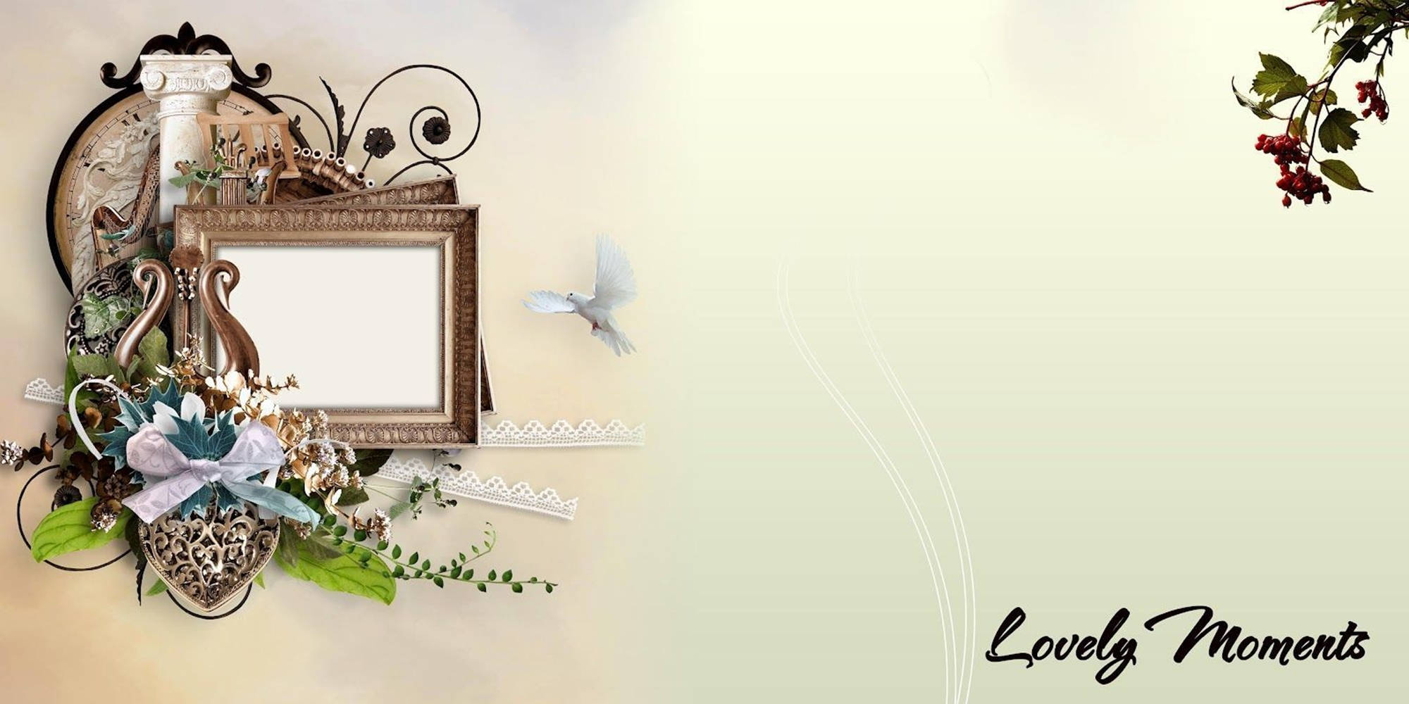Floral Wedding Album, vintage photo frame, ornate swirls flowers, Full HD Desktop Wallpaper