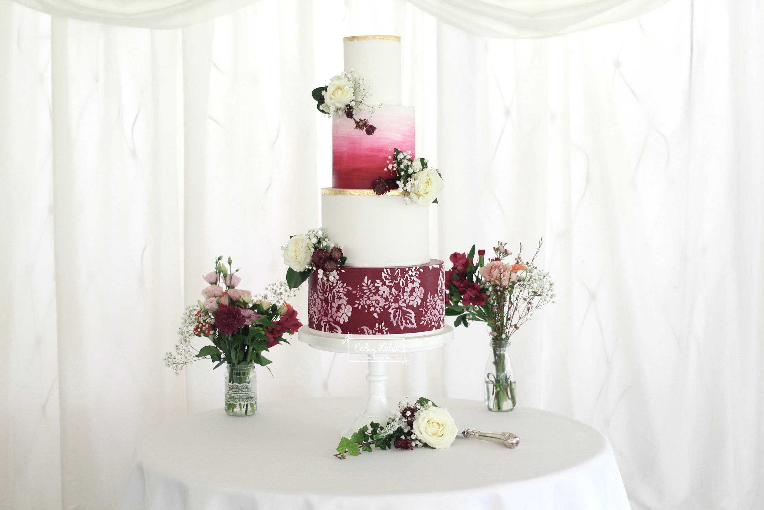 multi layered wedding cake, scarlet gradient, ombre pink and burgundy tiers, Full HD Desktop Wallpaper