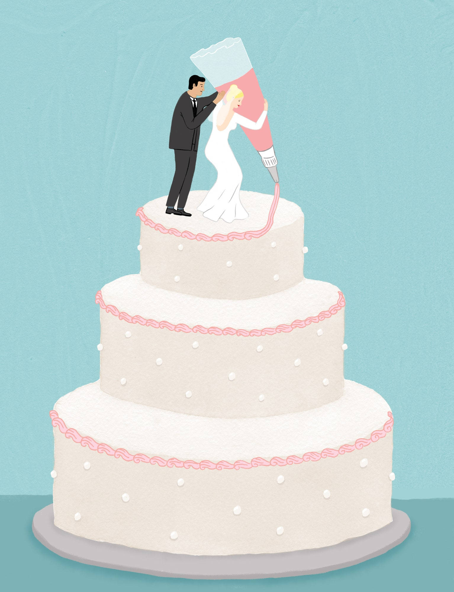 white wedding cake, three-tiered wedding cake, bride and groom figurine, Full HD Phone Wallpaper