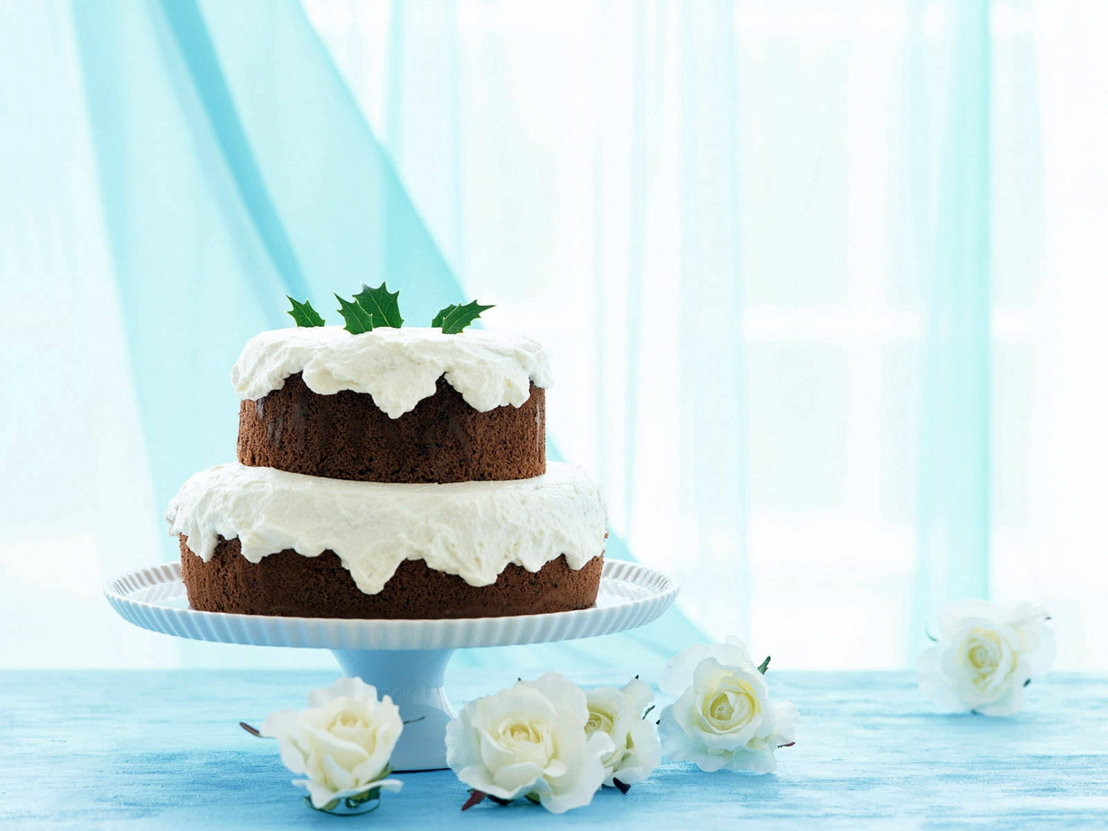 white frosting chocolate wedding cake, two-tiered chocolate cake, white frosting, HD Desktop Wallpaper