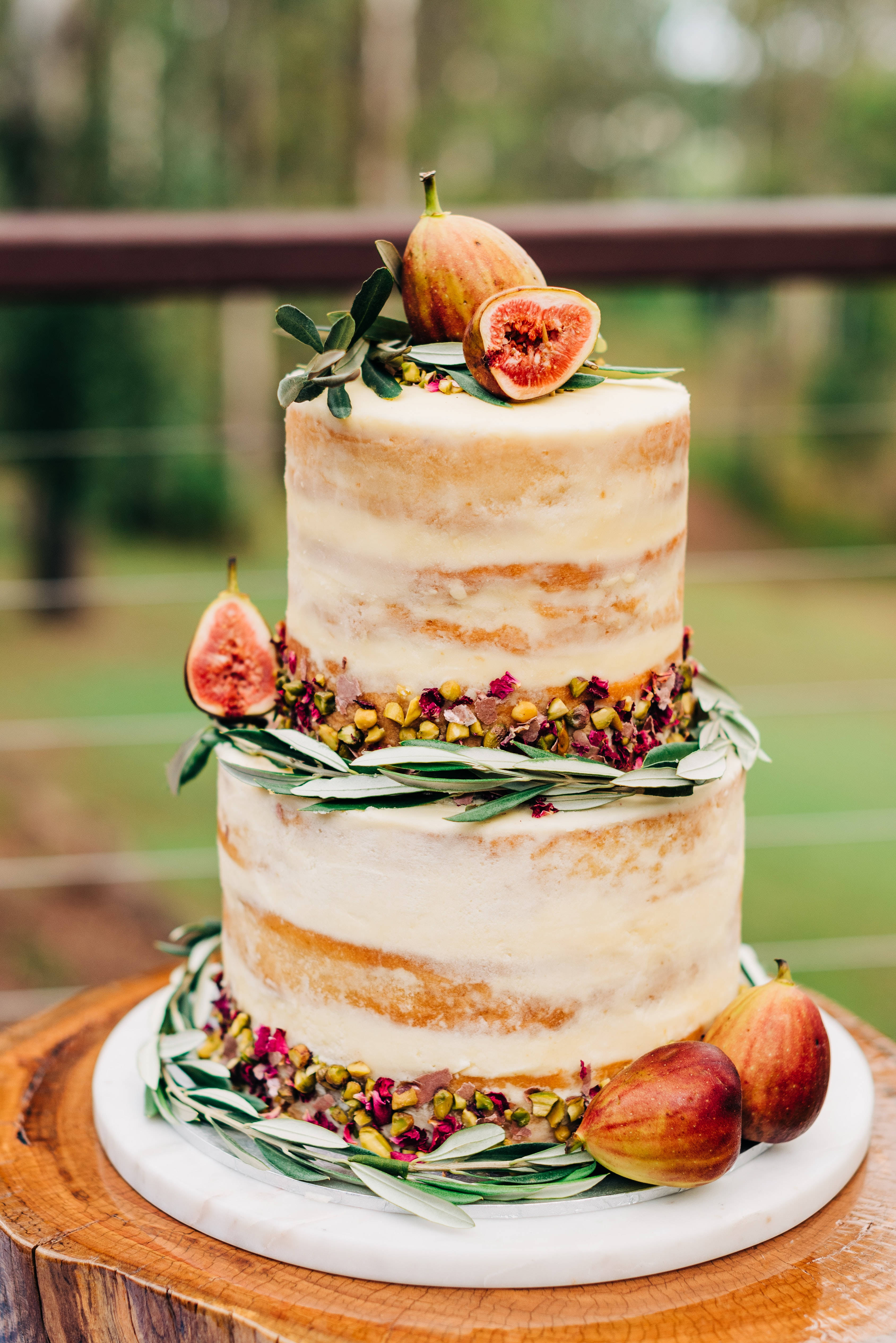 fig, champagne, naked wedding cake, 4K Phone Wallpaper
