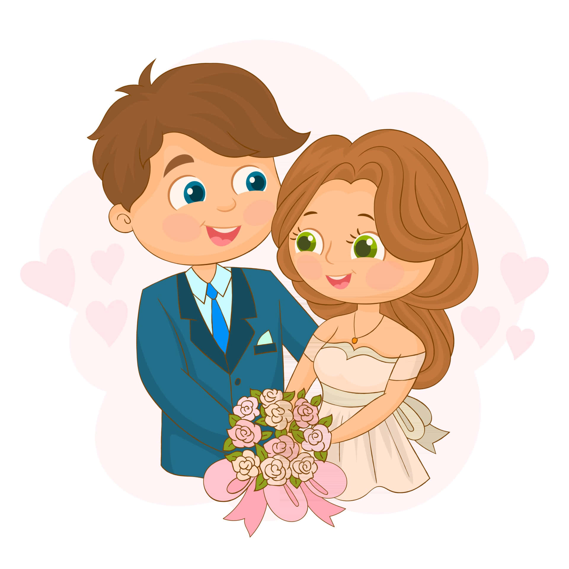 Wedding Couple, cartoon bride, cartoon groom, Full HD Desktop Wallpaper