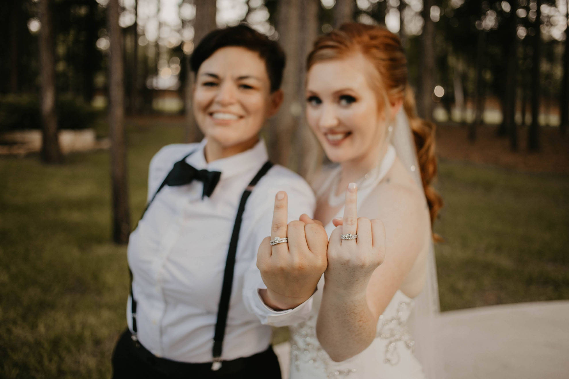 Lesbian Girl Wedding Finger, two smiling brides, wedding attire, Full HD Desktop Wallpaper