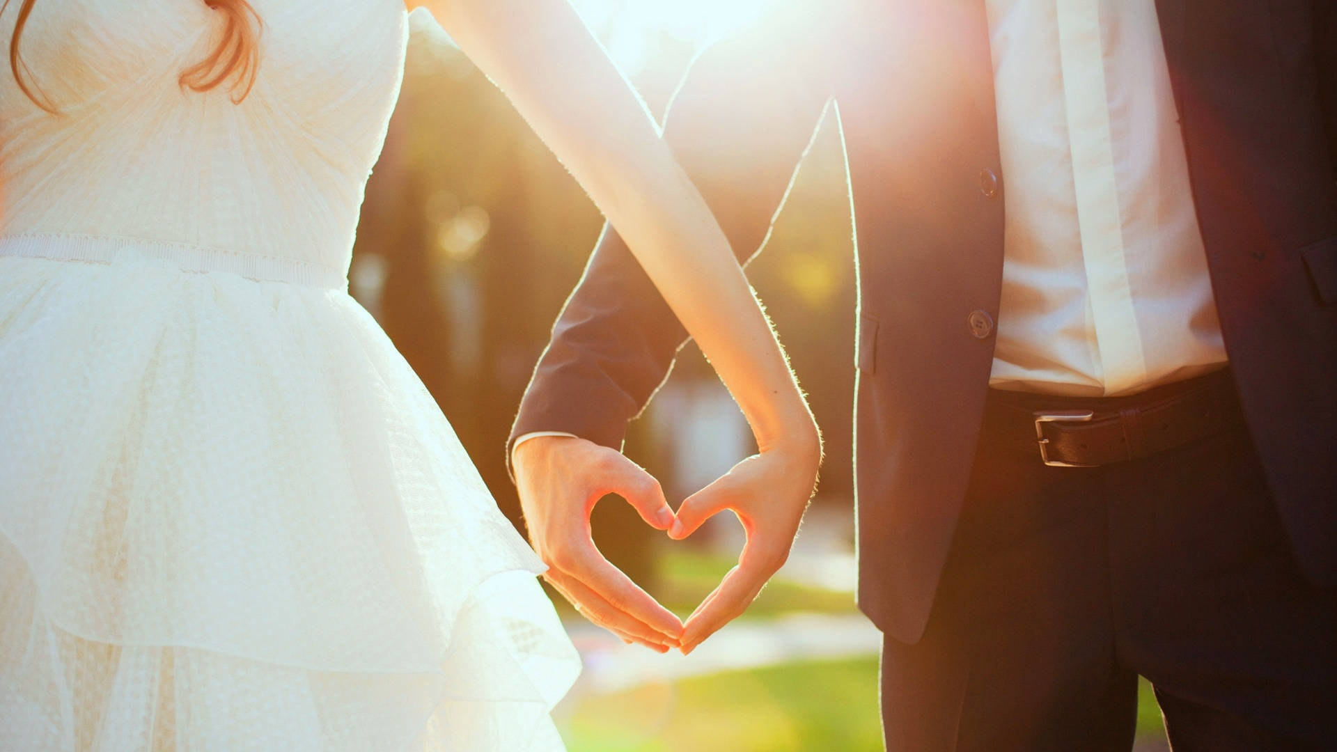 Wedding Couple Heart, golden sunset, heart shape, Full HD Desktop Wallpaper