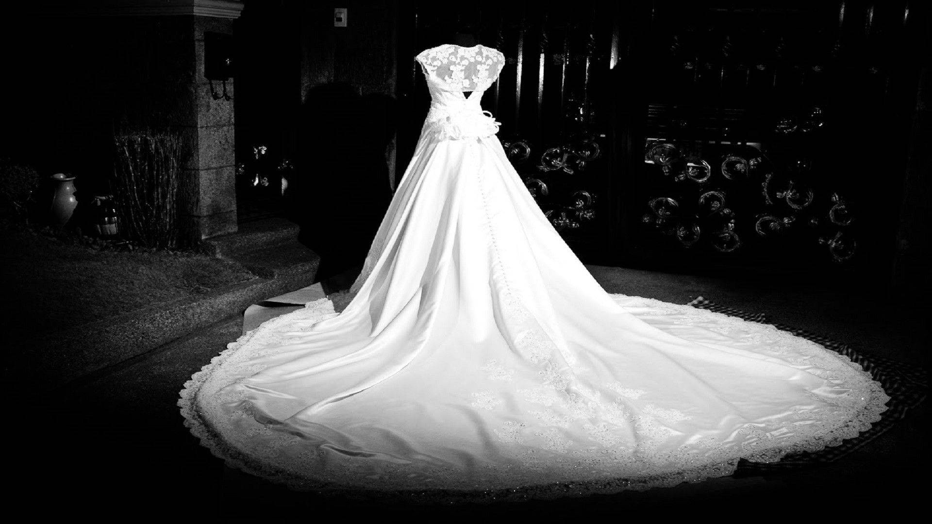 white wedding gown, lace detailing, voluminous train, Full HD Desktop Wallpaper