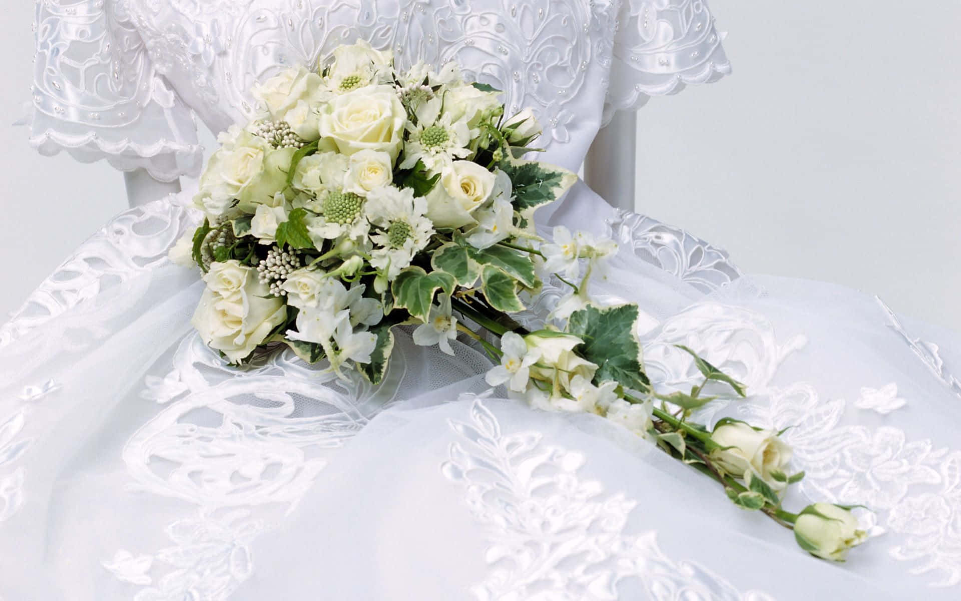wedding flowers, white wedding bouquet, greenery, Full HD Desktop Wallpaper