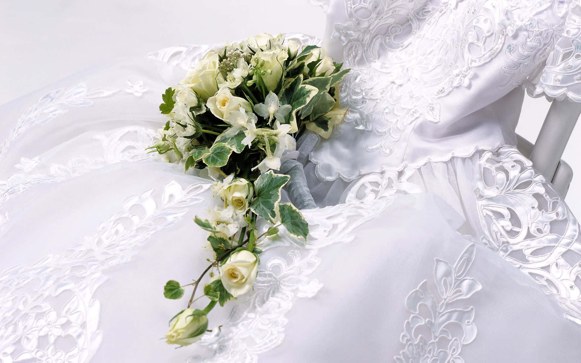 wedding flowers, creamy roses, variegated ivy, Full HD Desktop Wallpaper