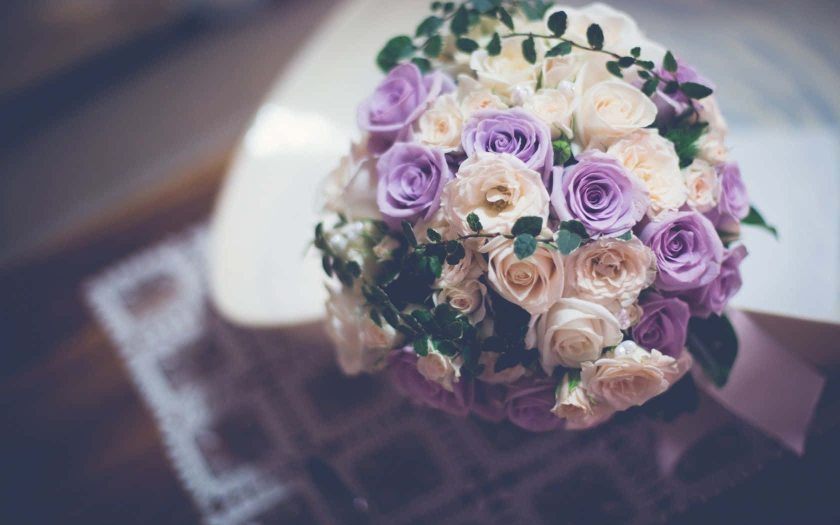 lavender and cream roses, greenery, lace-trimmed surface, HD Desktop Wallpaper