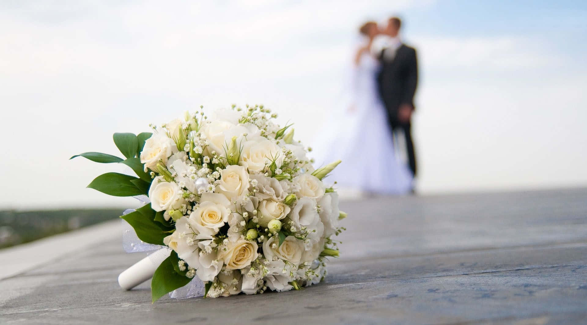 wedding flowers, white wedding bouquet, rooftop, Full HD Desktop Wallpaper