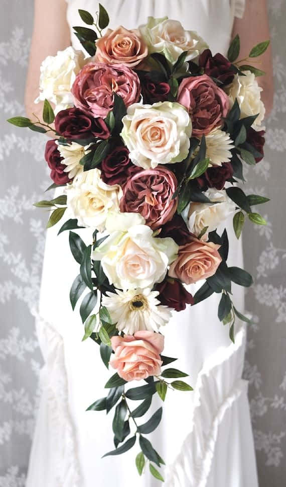 roses wedding, blush peach burgundy and cream roses, greenery, SD Phone Wallpaper