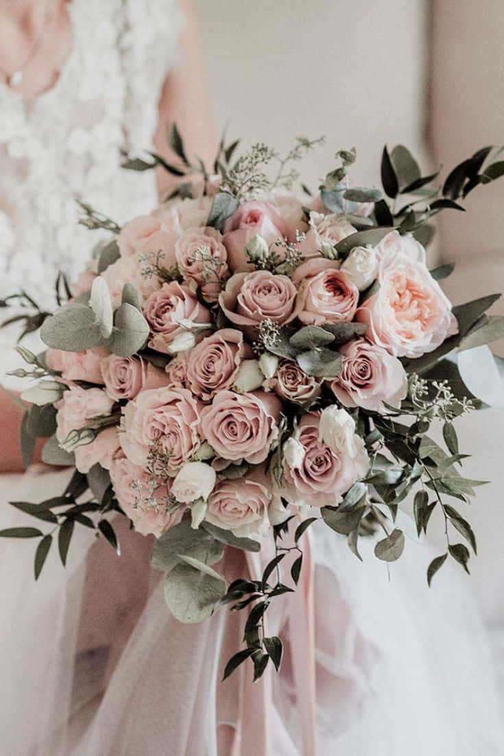 roses wedding, blush pink rose bouquet, eucalyptus, SD Phone Wallpaper