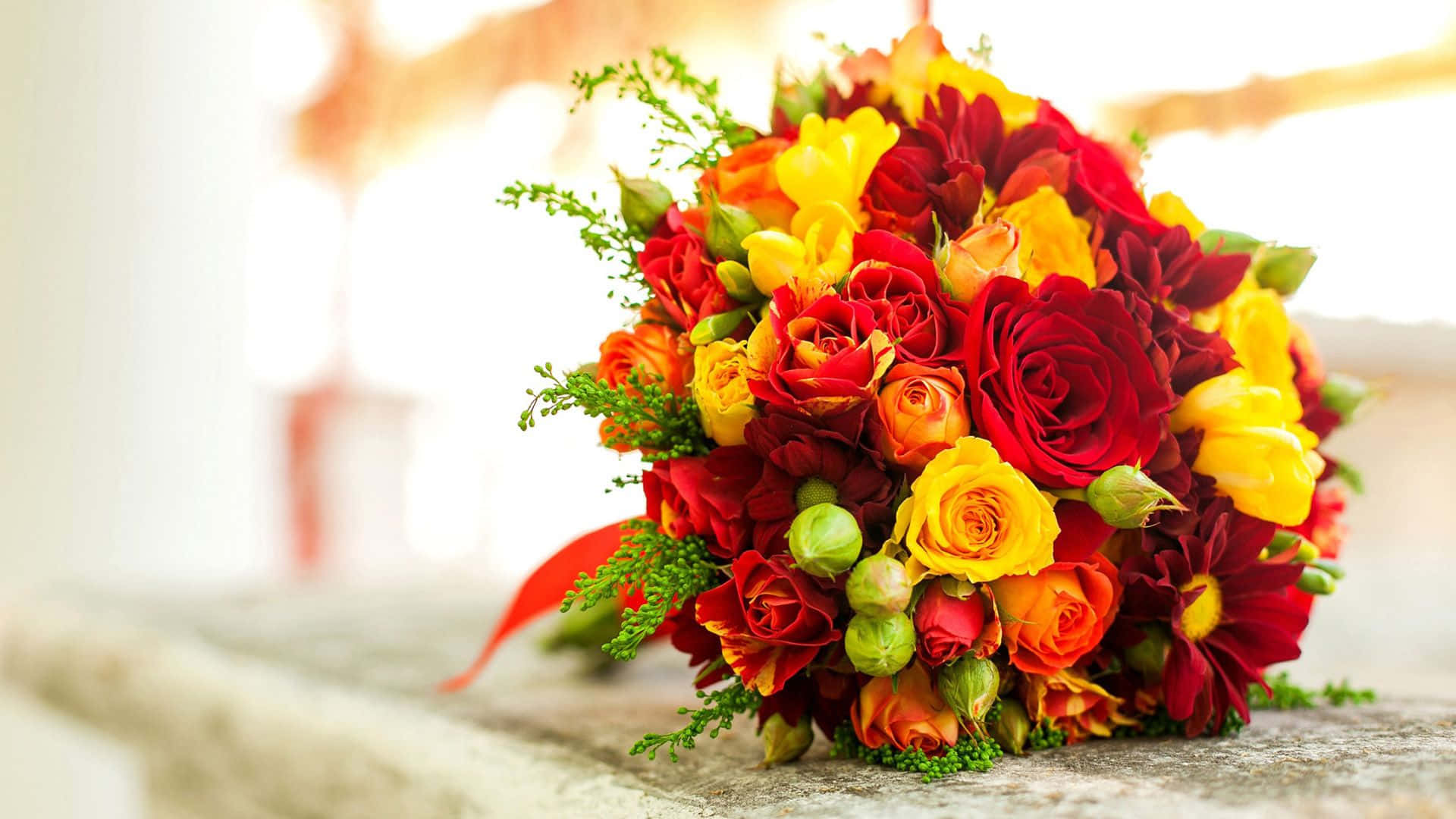 red roses, yellow roses, orange roses, Full HD Desktop Wallpaper