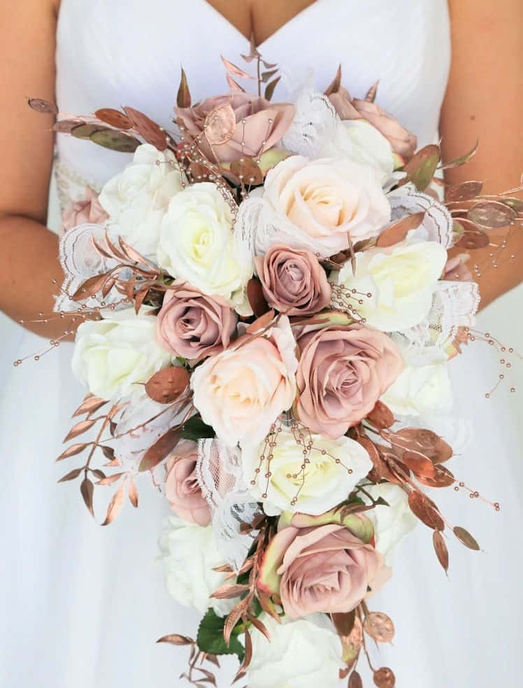 blush and ivory roses, copper-toned foliage, delicate lace, SD Phone Wallpaper