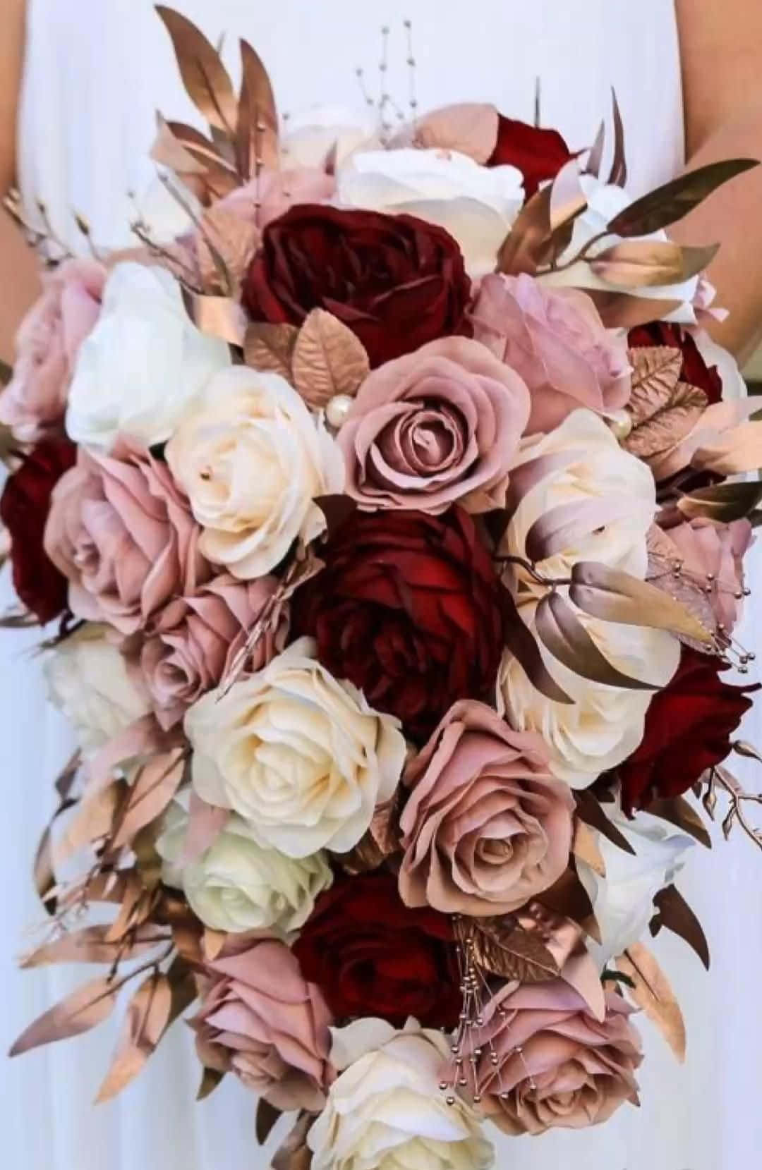 roses wedding, deep red blush, cream roses, HD Phone Wallpaper