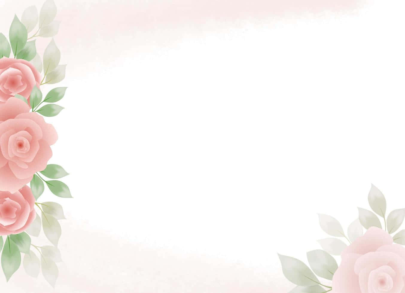soft pink roses, green leaves, gentle watercolor background, HD Desktop Wallpaper
