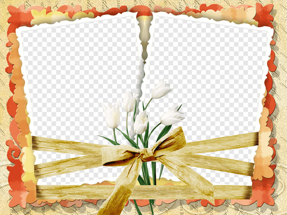 vintage frame, scalloped orange edges, golden bow, SD Desktop Wallpaper